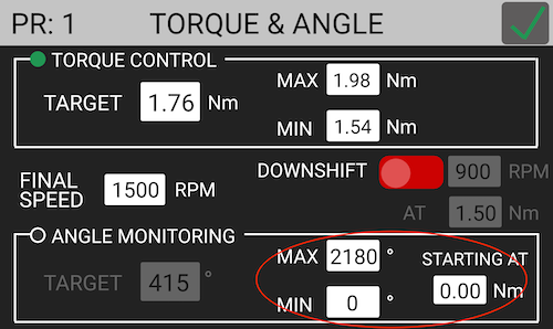 K-DUCER Angle Monitoring settings