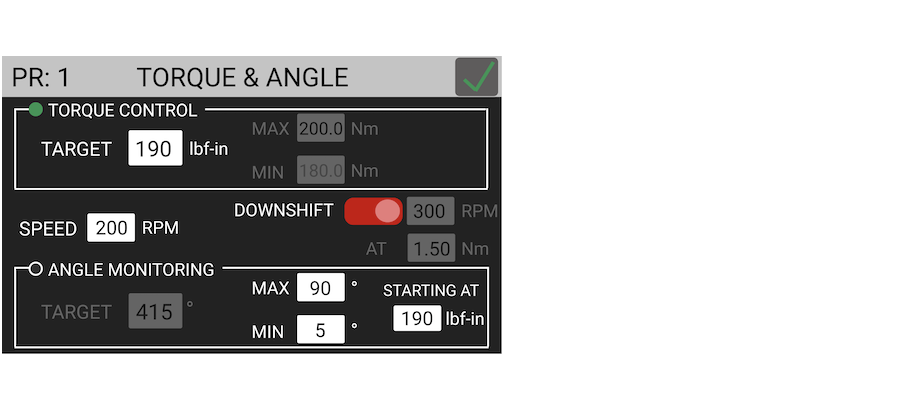 torque angle menu 190 lbf